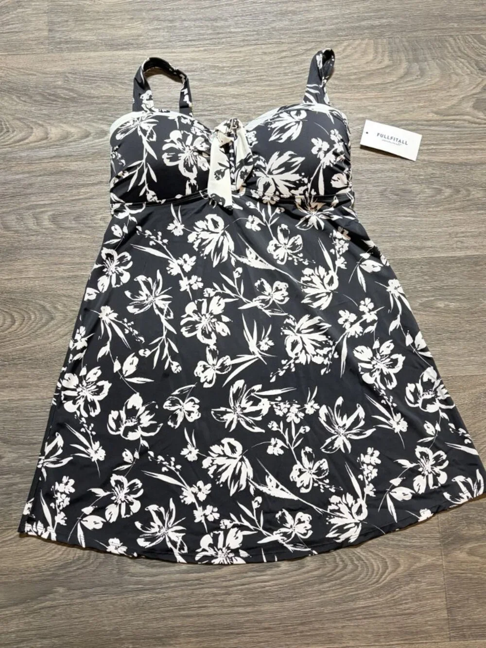 FullFitAll Floral Tankini Swimdress 14 Swim Wear Dress Draped Adjustable NEW